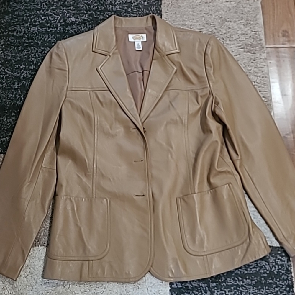 Talbots Camel / Light Tan Brown Jacket - Real Leather - Size 12